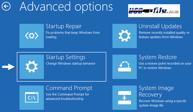 Windows Advanced Options Startup settings