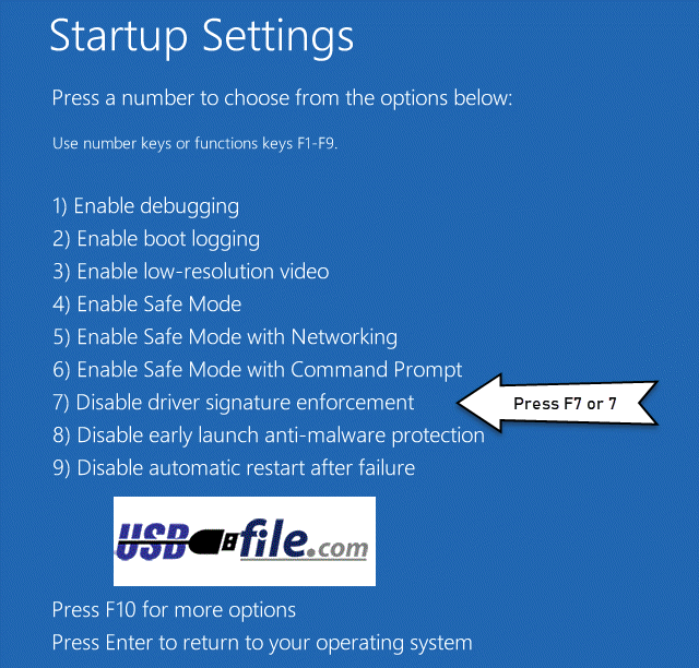 Windows Startup Settings Disable Driver Signature Enforcement